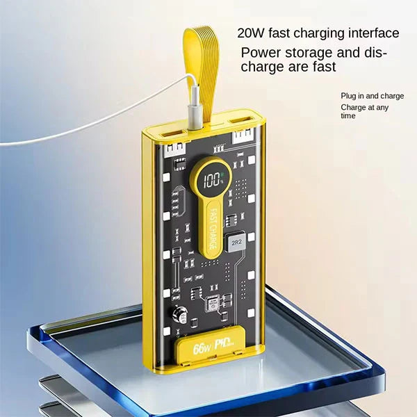 100W Transparent Power Bank, 20,000mAh PD Fast Charging with Digital Display Imported