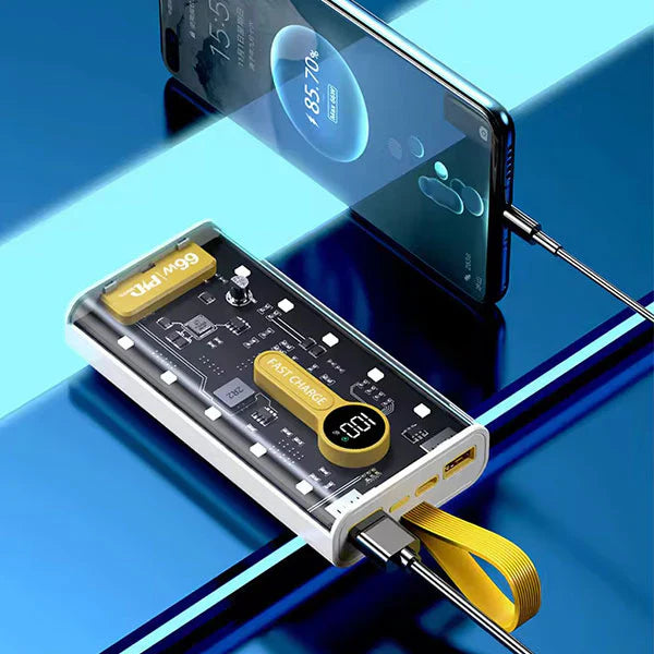 100W Transparent Power Bank, 20,000mAh PD Fast Charging with Digital Display Imported