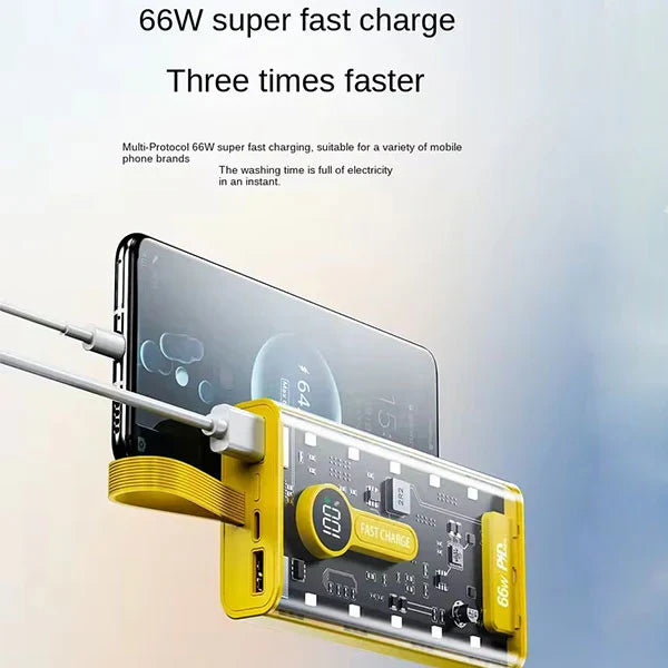 100W Transparent Power Bank, 20,000mAh PD Fast Charging with Digital Display Imported